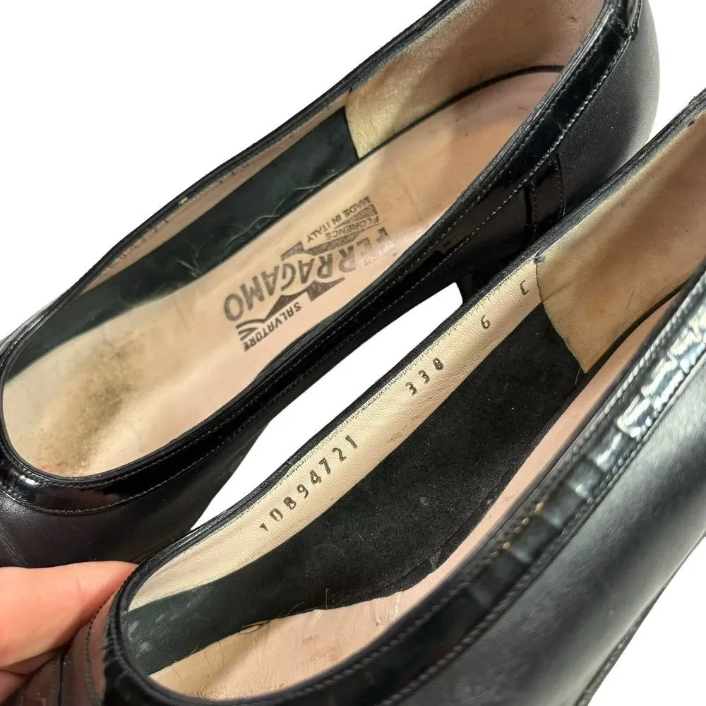 Salvatore Ferragamo Low Heel Pumps Size 6‎ C Black Fabula Leather
